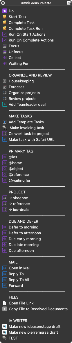 OmniFocus Action Palette