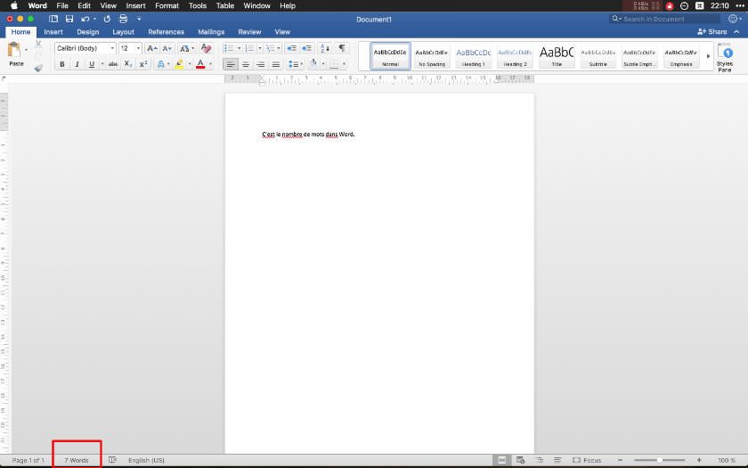 Nombre de mots dans Word