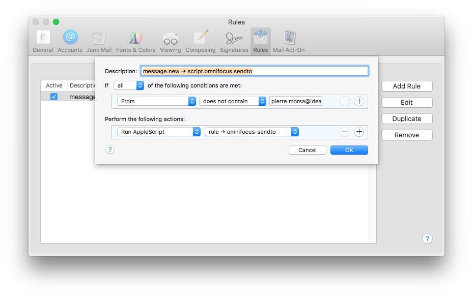 Règle Apple Mail vers OmniFocus