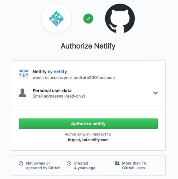 Netlify Authorize Github